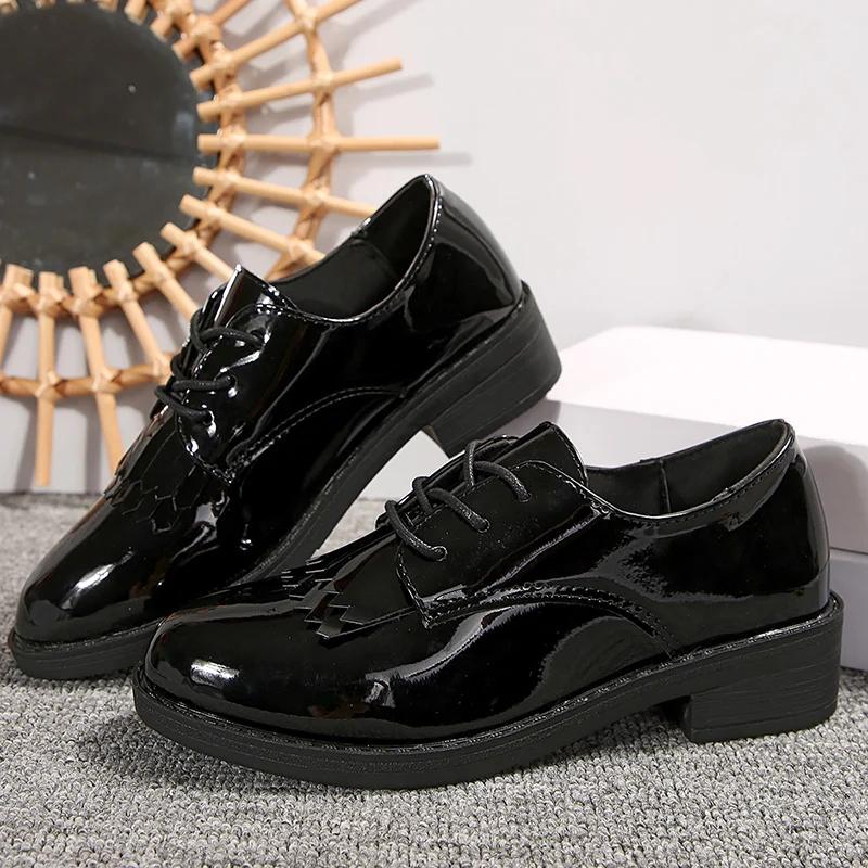 Lucyever Black Patent Leather Loafers Shoes for Women Plus Size Lace Up Office Flat Shoes Women Comfort Low Heels Pumps Ladies