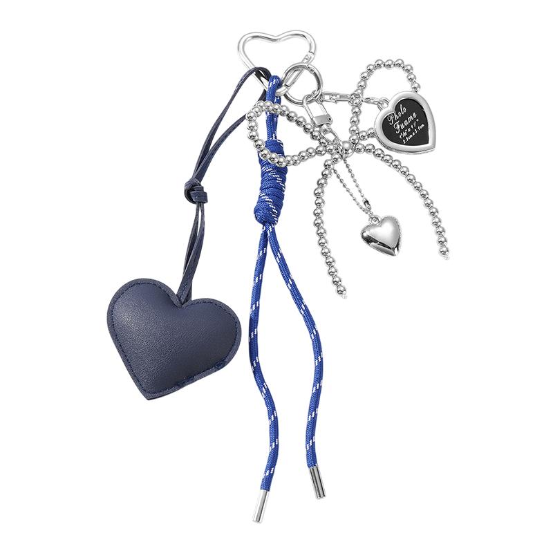 Korean Trendy Leather Heart Bow Keychain Delicate Beaded Keyring Car Key Holder Bag Pendant Decoration For Girls Gift