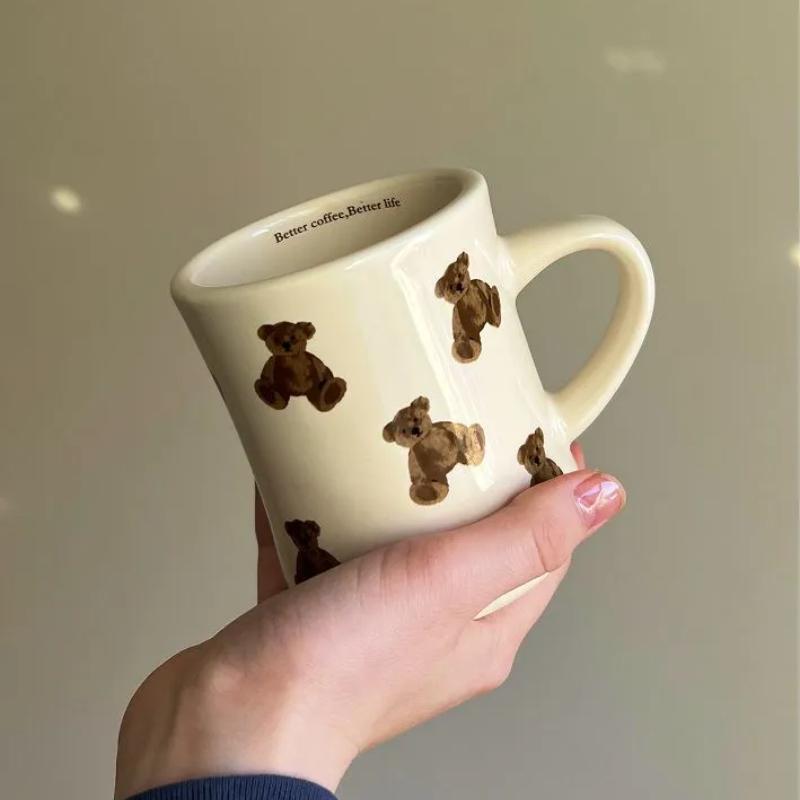 Tazza da Caffè in Ceramica Orso Cartone Animato Tazza Orso Cioccolato Tazza Ragazza Tazza da Caffè Retrò Tè Pomeridiano Carina Ceramica Carina Tazza da Caffè Carina