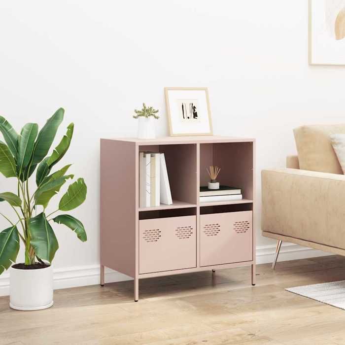 VidaXL Buffet rose 68x39x73,5 cm acier laminé à froid, meuble de rangement, meuble de rangement de cuisine, meuble de 851359