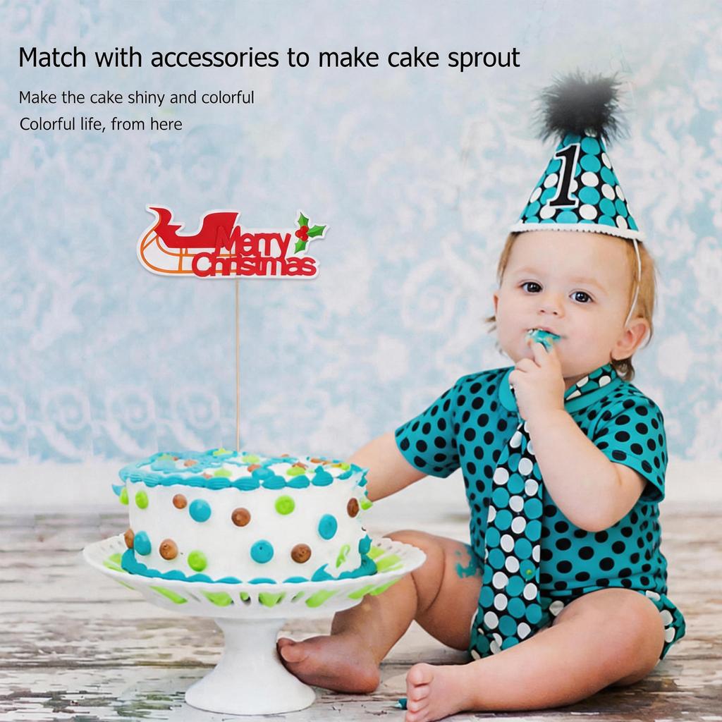 12Pcs Xmas Bell Cake Topper Sled Theme Premium Paper Wood Dessert Adornment Funny Cartoon Shape Bright Cake Ornament