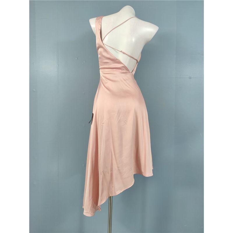 Export Cross-Border Lu Home 2024 Summer New Sexy Sexy Open Back Smooth Satin One-Shoulder Lady Style Dress