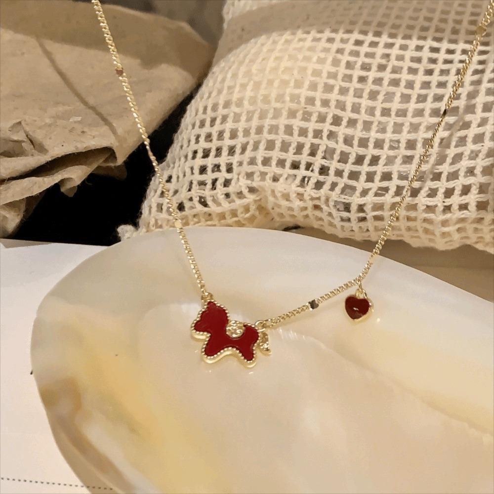 Zodiac Red Pony Necklace Fashion New Year Collarbone Chain Creative Horse Pendant Necklace Woman