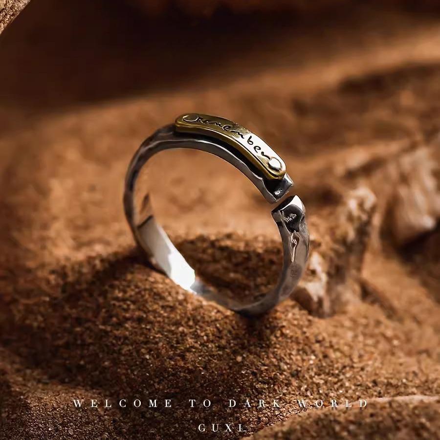 

Men s Two-Tone Adjustable Retro Distressed Letter Index Finger Ring Copper