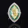 Craft Water Drop High Carbon Diamond Yellow Diamond Ring Female, Luxury Setting Emerald Horse Eye Shape Two-color Gold Ring