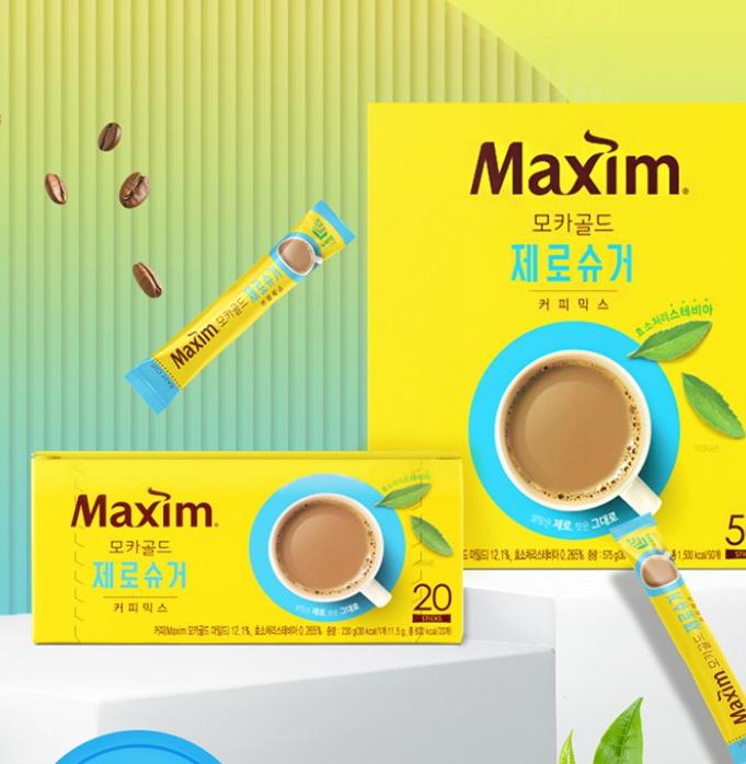Maxim Mocha Gold Zero Sugar – 50 Sticks | Korean 3-in-1 Coffee Mix | No Sugar, Full Flavor