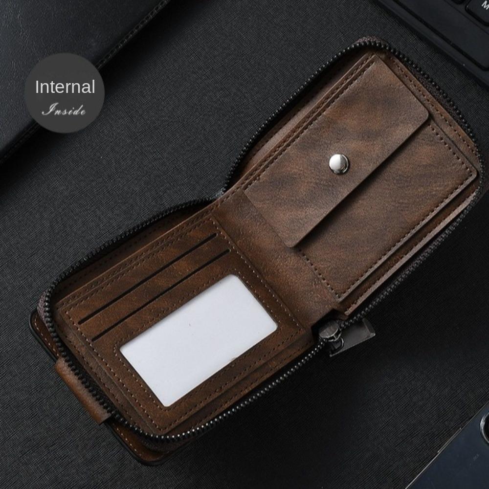 Solid Color Men's Wallet Zipper Leather Coin Purse Luxury Business Wallet  Male