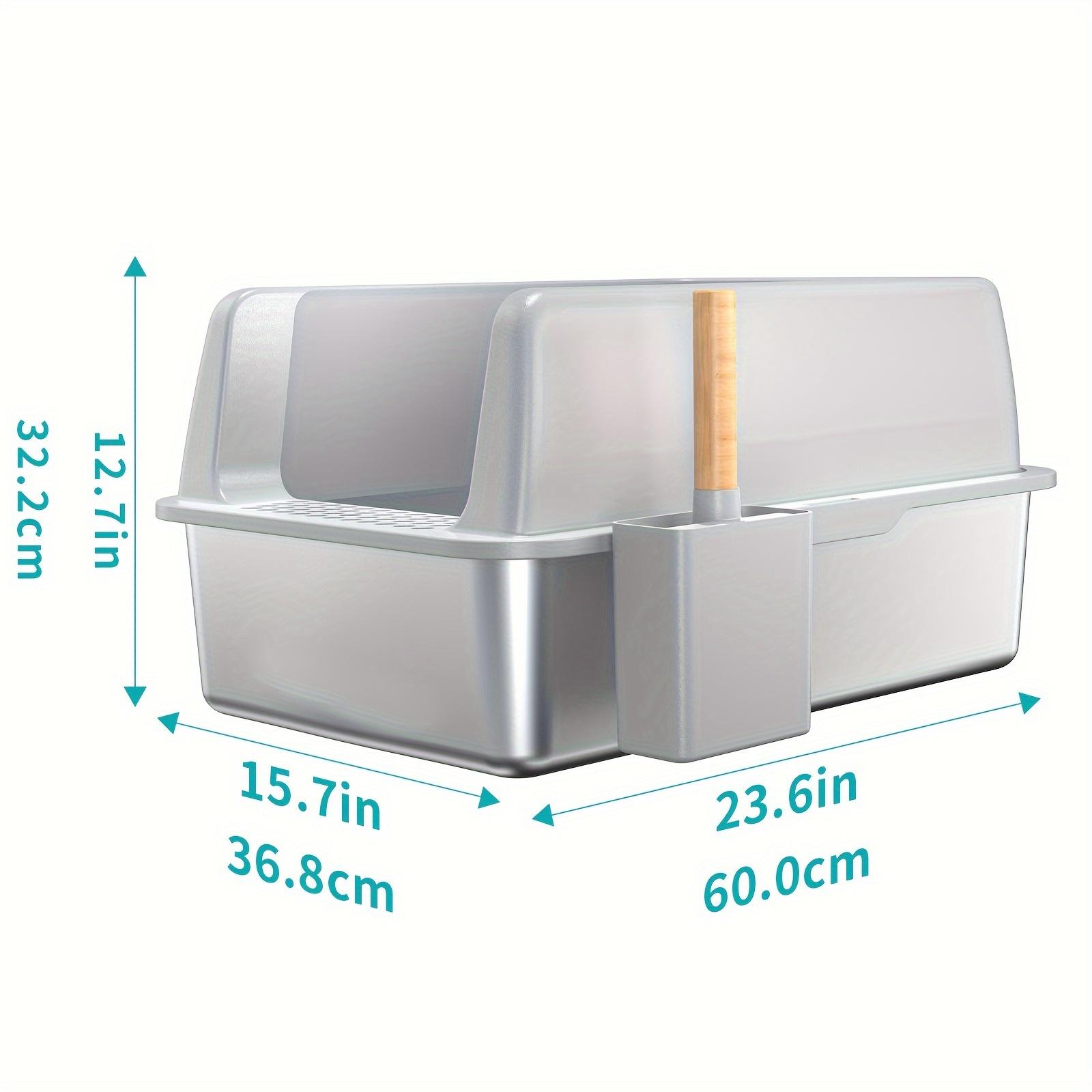 

Enclosed Stainless Steel Cat Litter Box with ABS Resin Square Easy Clean Pet Toilet for Cats серый