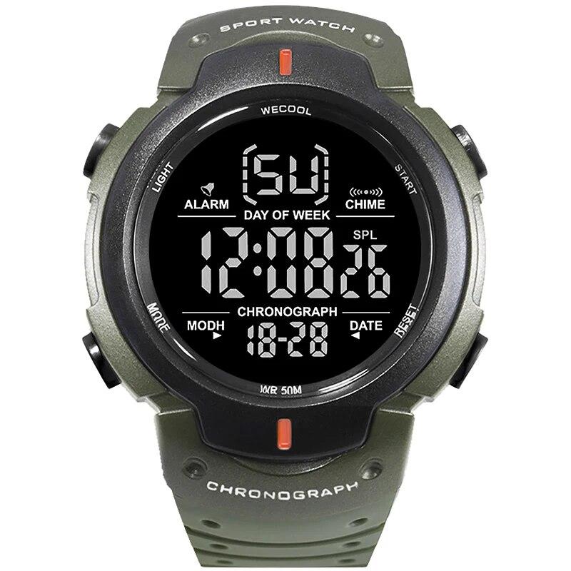 W-606 Multifunctional Sport Watch Digital Alarm Clock Waterproof Fitness Tracker Stopwatch Shock Resistant LED Backlight армия зеленый