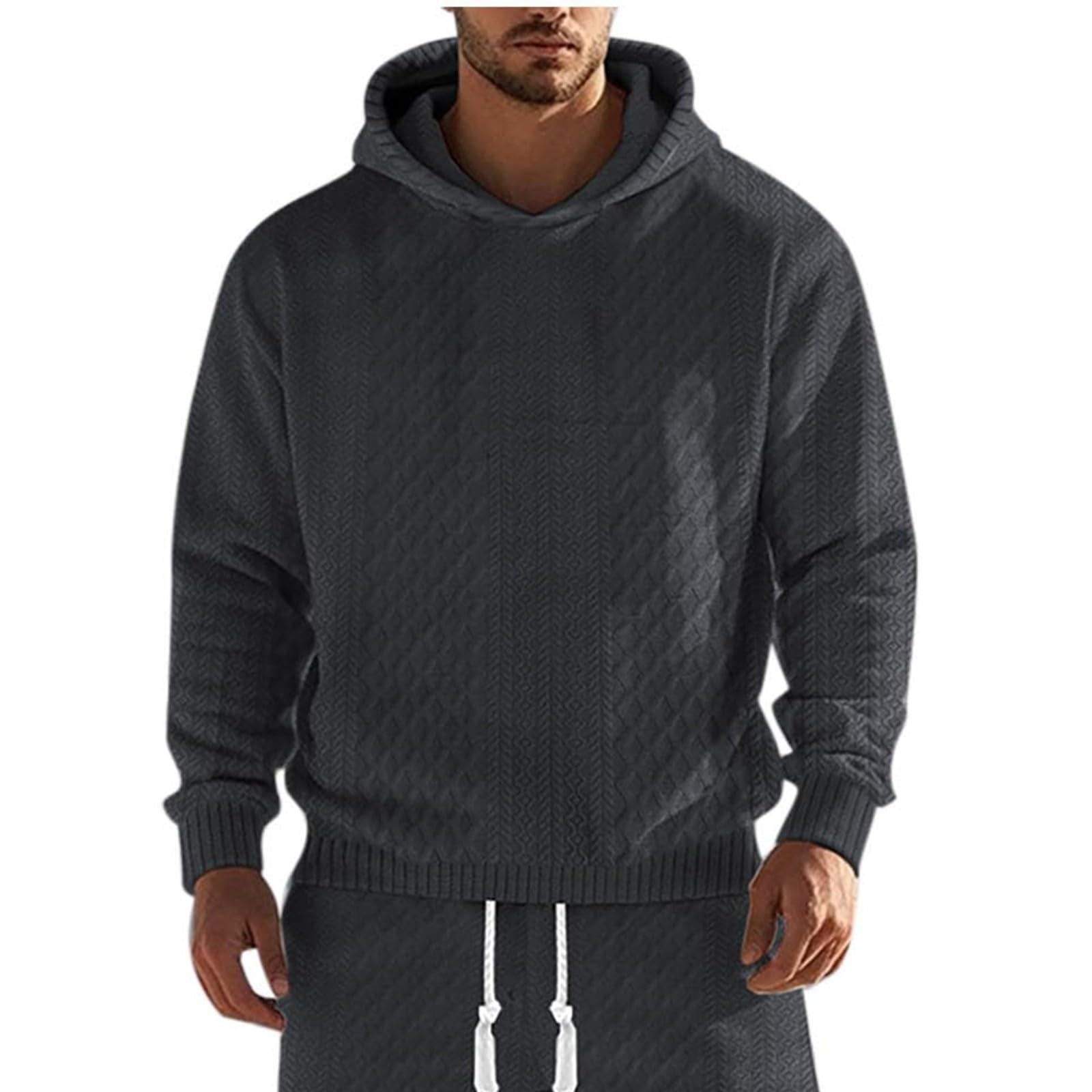 

Худи для мужчин, Вязаные, С капюшоном, Длинный рукав, Свободные толстовки с карманами, Осенняя уличная одежда XXL