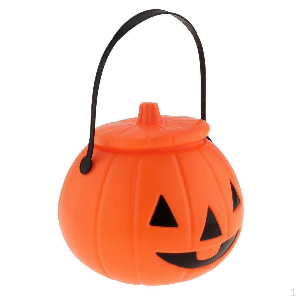 

Halloween Pumpkin Bucket Candy Holder Jar With Handle Trick Or Treat Supply