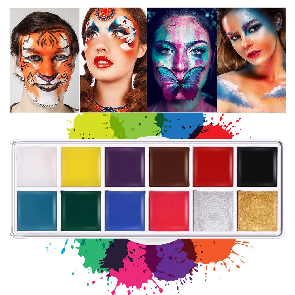 DIY Gezichtsverf 12 Kleuren Gezichtsmake-up Halloween Lichaamsverf Pigment Toneelmake-up Felle make-up