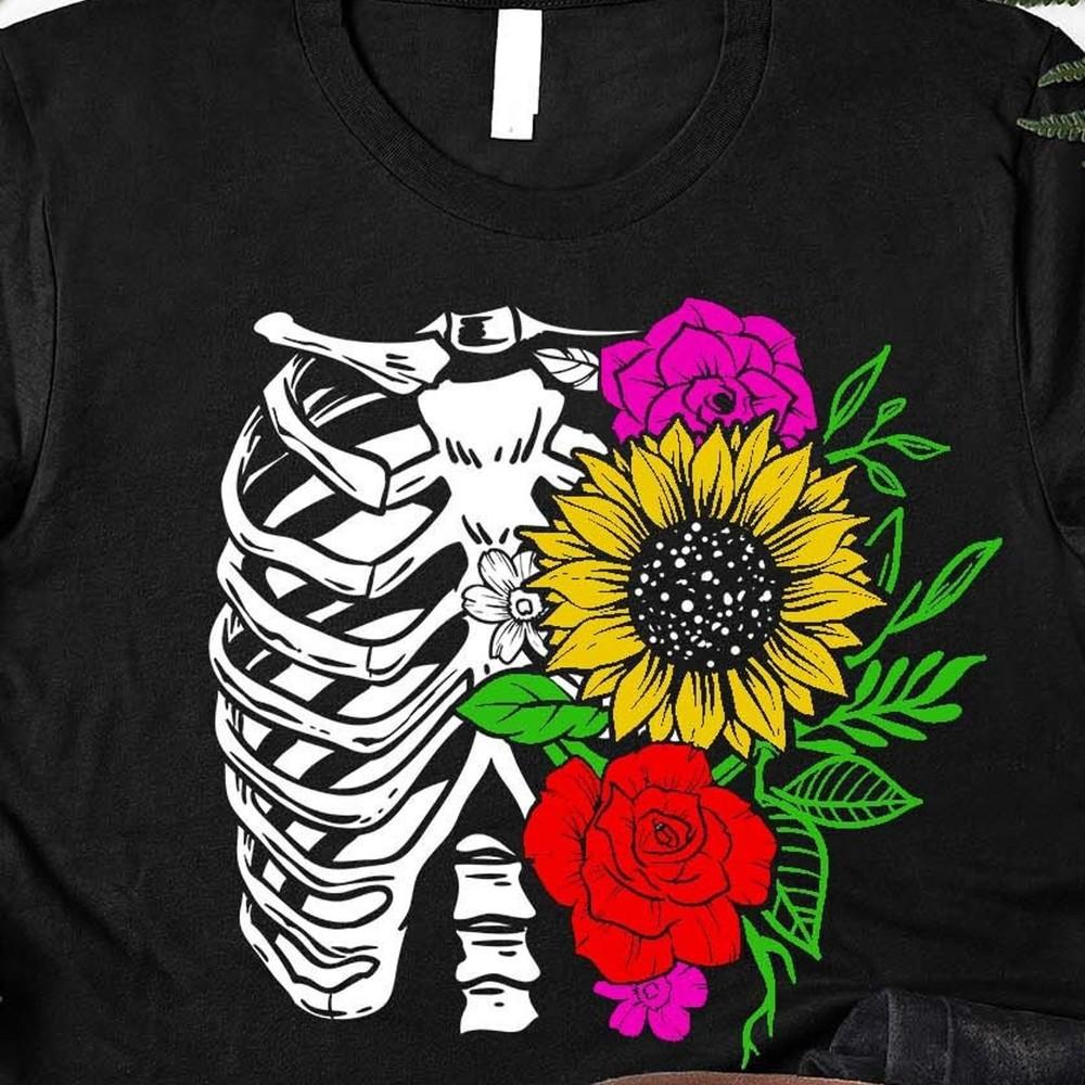 Floral Ribcage Shirt, Ribcage Halloween Costume, Skeleton Shirt, Ribcage #26 Unisex T-Shirt XL