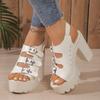 Sandali con Tacco Super Alto Estivi Nuovi Punta Tonda Punta Aperta Fibbia Metallica Piattaforma Antiscivolo Tacco Largo Bocca di Pesce Scarpe
