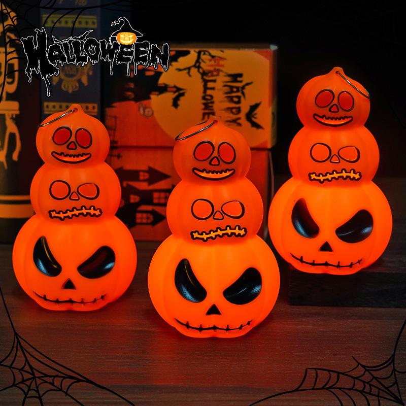 Halloween Linterna de Calabaza de Tres Cabezas Linterna de Vela de Mano Decoración de Ambiente Luz de Ambiente