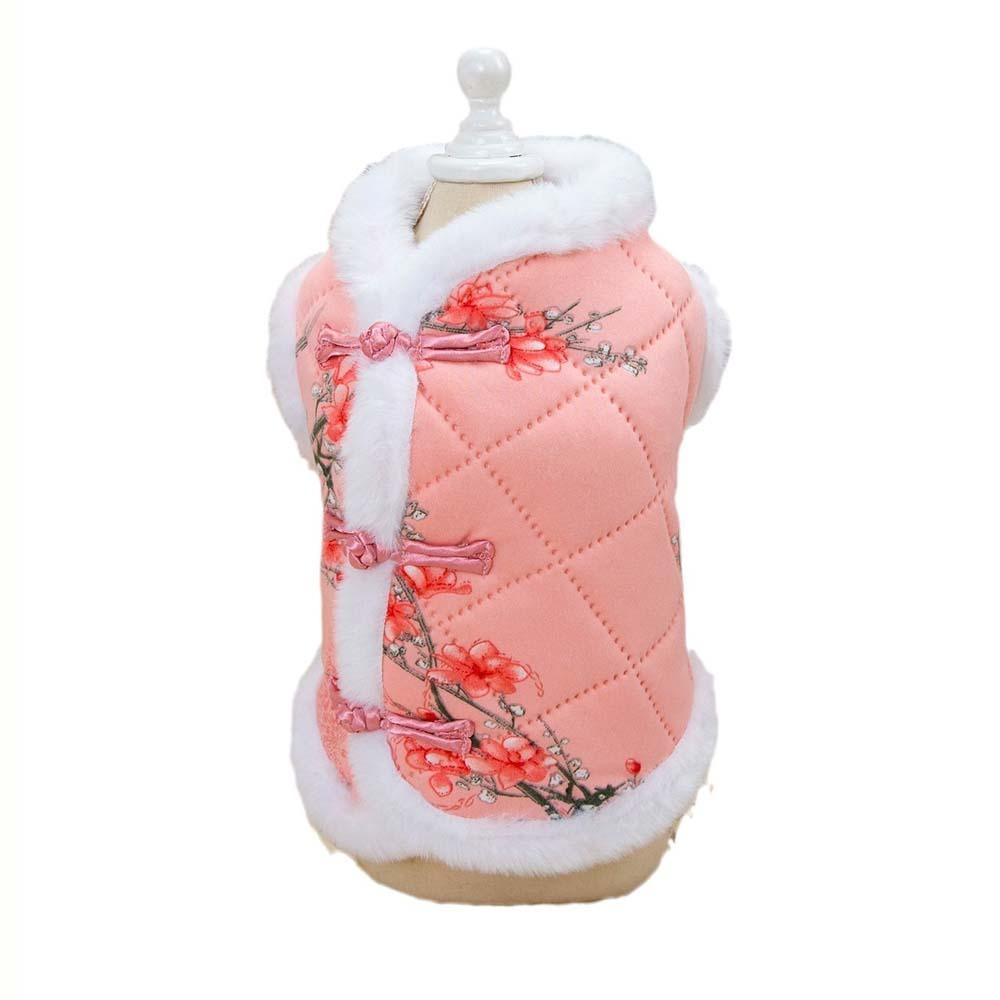 

Утепленное зимнее пальто для питомца в китайском стиле, одежда для щенков малых и средних пород L розовый