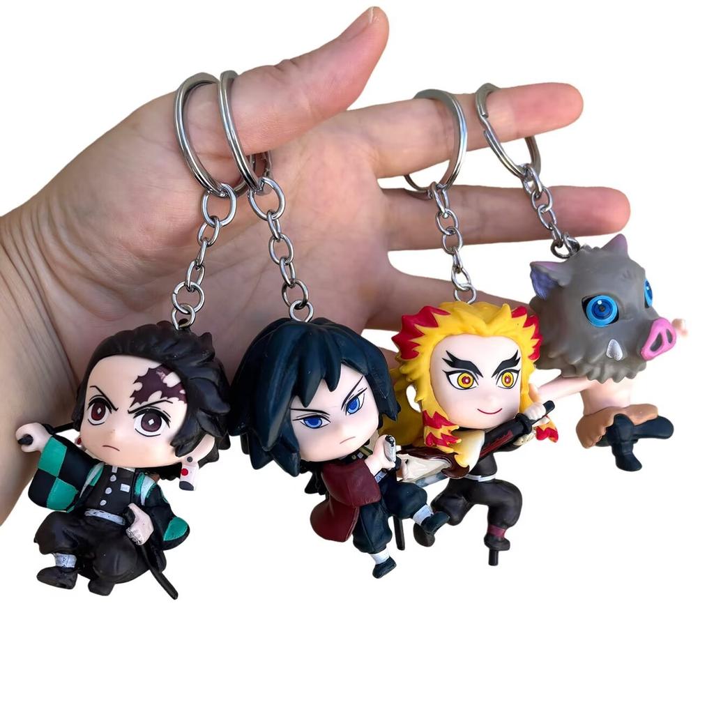 New 8pcs/set Demon Slayer Anime Peripheral Figure Keychain Nezuko Zenitsu Cartoon Character Ornament Accessories