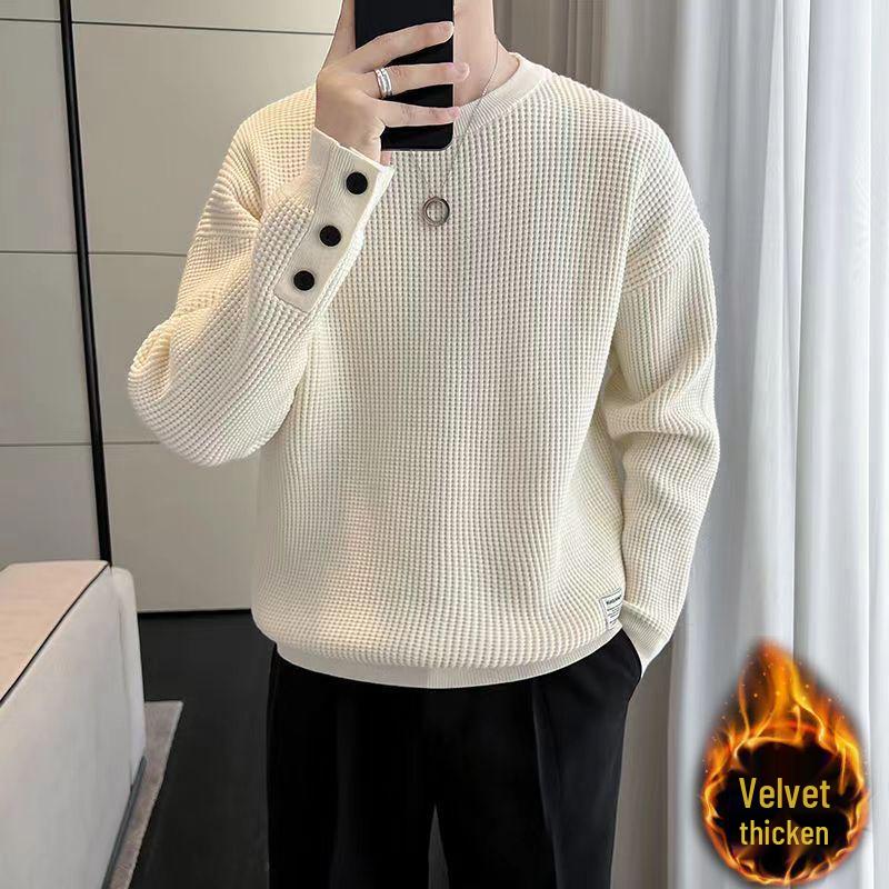 

Мужской вафельный свитшот - На флисовой подкладке, Свободного кроя, Теплый модный топ для осени/зимы 4XL (180-200 lbs)