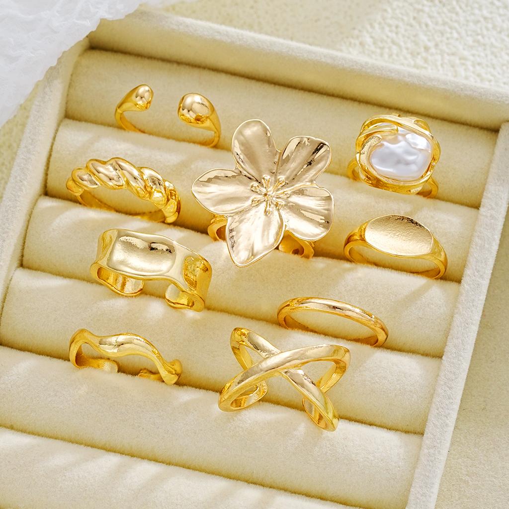 9 vnt./rinkinys Vintažiniai elegantiški perlų gėlių žiedai moterims Madingi kūrybiški netaisyklingi atviri piršto žiedai Vestuvių puotos papuošalai dovanos