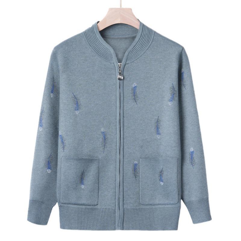 Grandma autumn new knitted sweater jacket middle elderly women's zipper top year old 0 mother autumn sweater