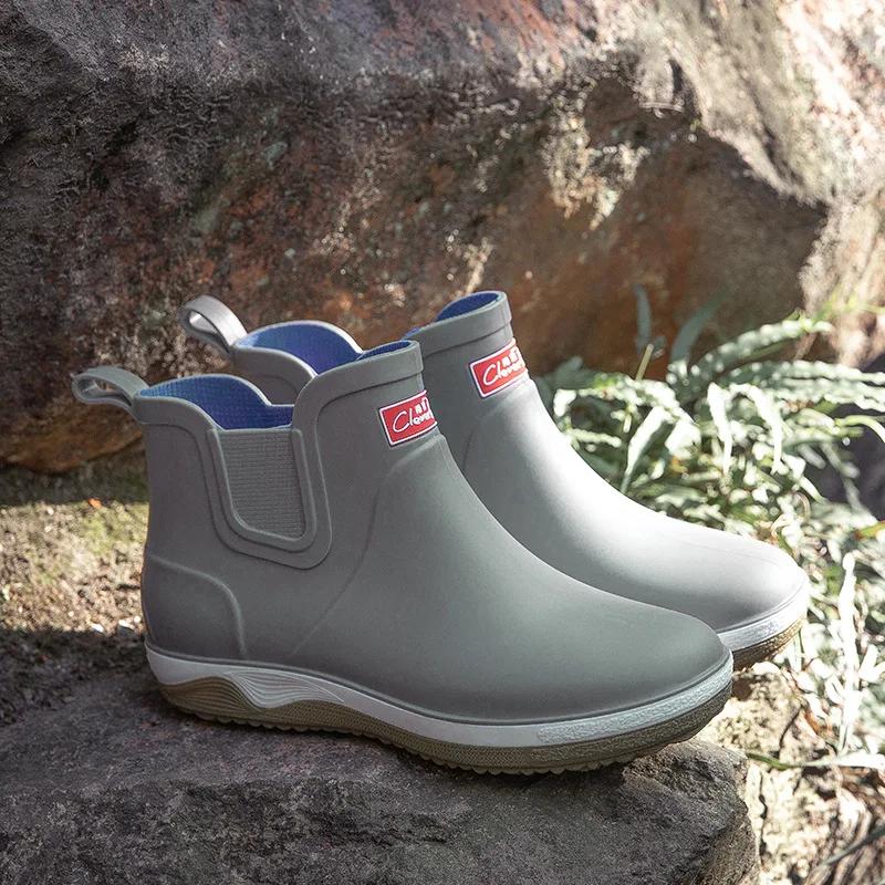 Fashion Rain Shoes Men Waterproof Rain Boots Non-Slip Rubber Boots Shoes Removable Velvet Cover Four Seasons Work Rubber Shoes 2024