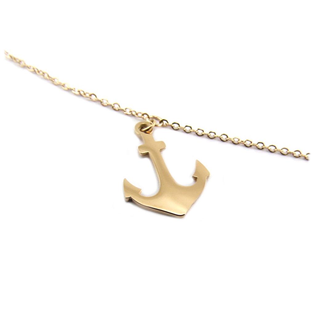 Les Trésors De Lily [P7817] - Steel Ankle Chain 'Monde Marin' Rose Gold (gold Pink) - 25.5 Cm - Anchor 15x13 Mm