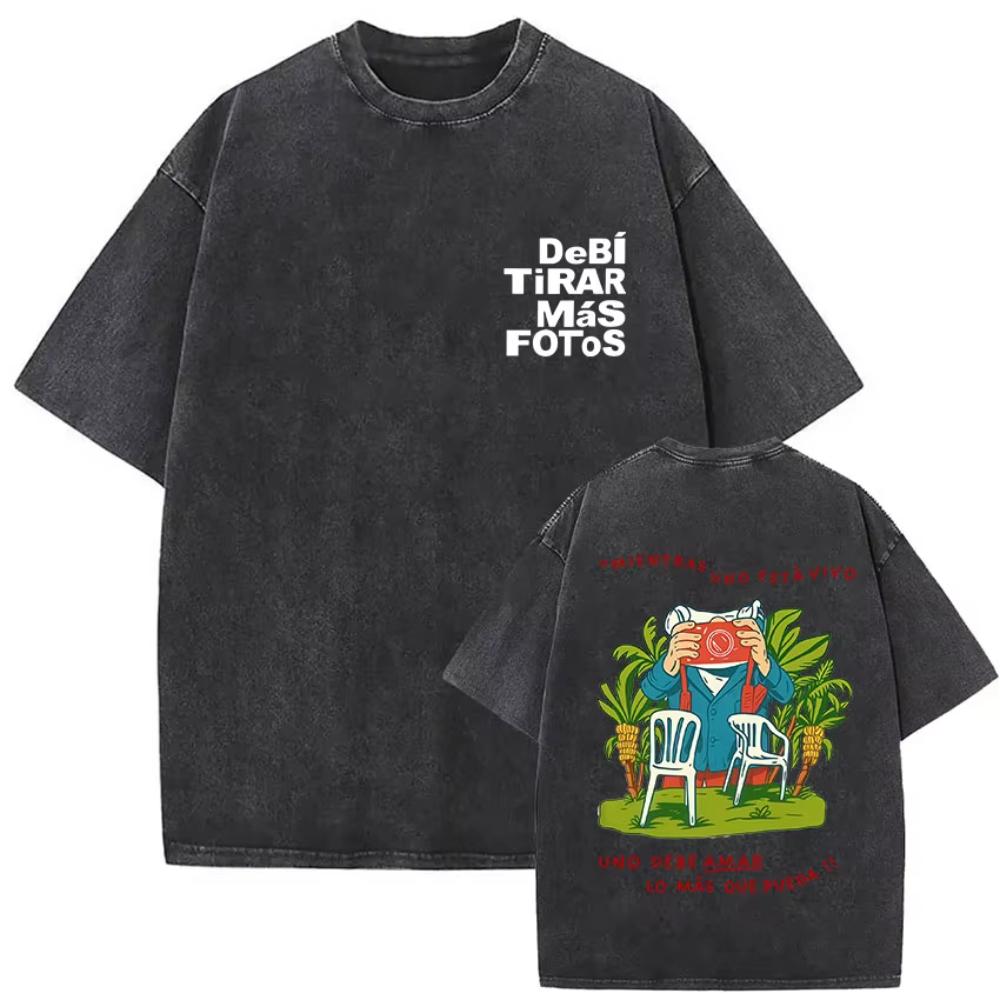 s Vintage Washed Bad Bunny Album T Shirt Mens Gothic Hip Hop Short Sleeve Tshirts Pop Fashion Casual Tshirt Streetwear