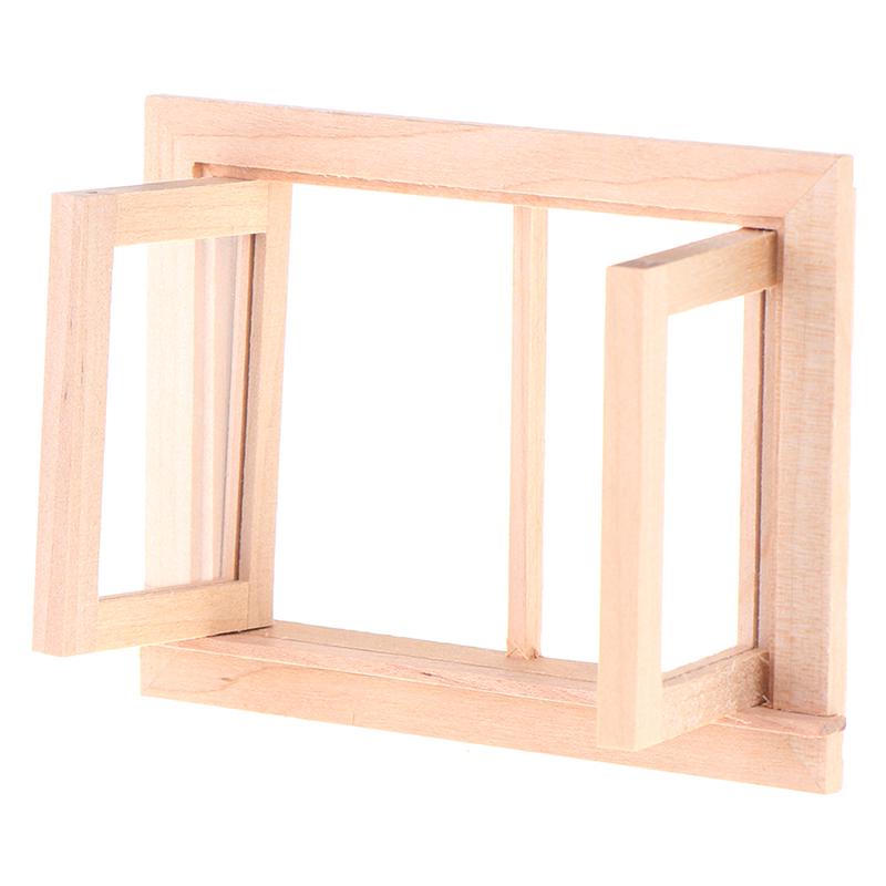 1Pcs 2 Pane Window Miniature Wood Frame 1/12 Dollhouse DIY Furniture Accessory
