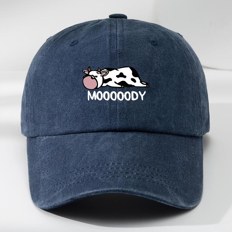 

Fun Cow Pattern Baseball Hat Outdoor Men s and Women s Casual Sweat Absorbing Adjustable Washable Retro Adjustable темно-синього кольору
