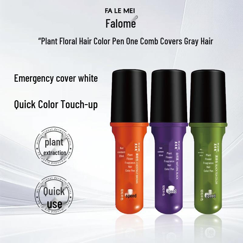 Faleime Floral Hair Color Pen - DJEM Temporary Hair Color with Teeth Comb, White Hair Concealer, Gentle & Non-Damaging, Disposable.