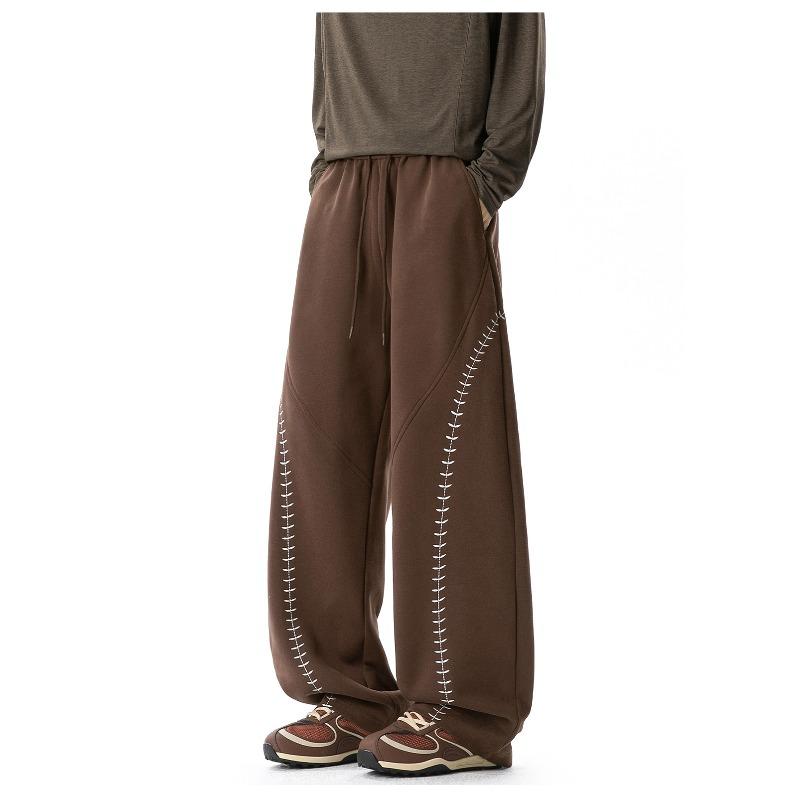American contrasting color embroidered sports casual pants men's autumn profile scimitar pants retro loose long pants