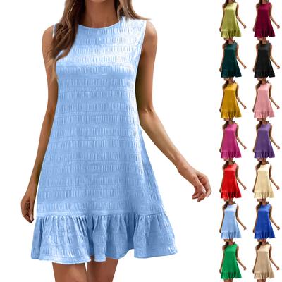 Women's Fashion Loose Versatile Sleeveless Round Neck Casual Solid Color Dresses
