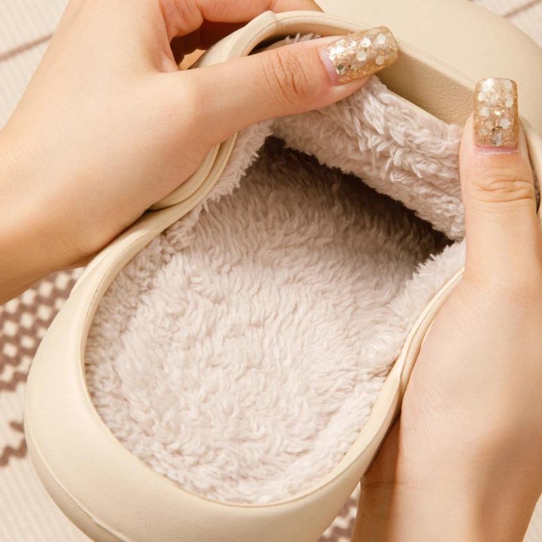 Waterproof Cotton Slippers For Women And Men Minimalist Closed Toe Indoor Home Slippers Couples Non-Slip Warm Cotton Shoes For Winter House Use