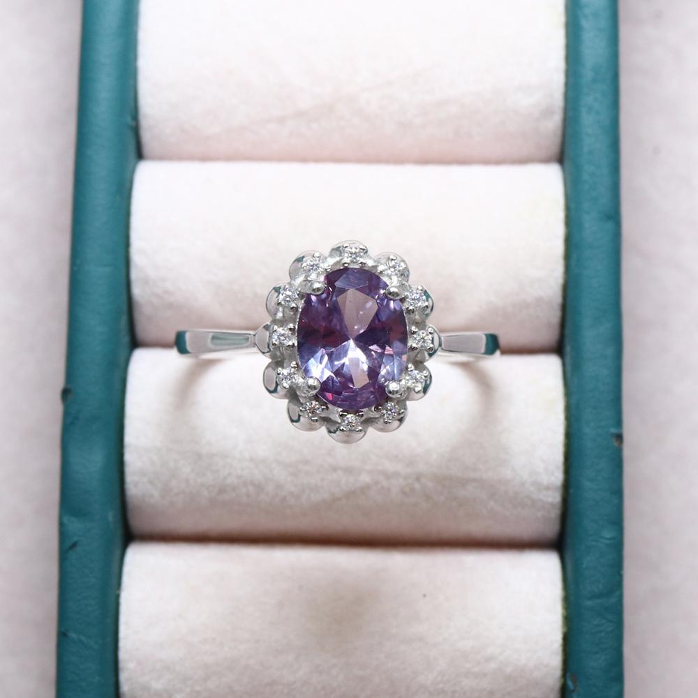 Crown design 925 sterling silver ring with color change synthetic Alexander nano gift for ladies and girls birthday