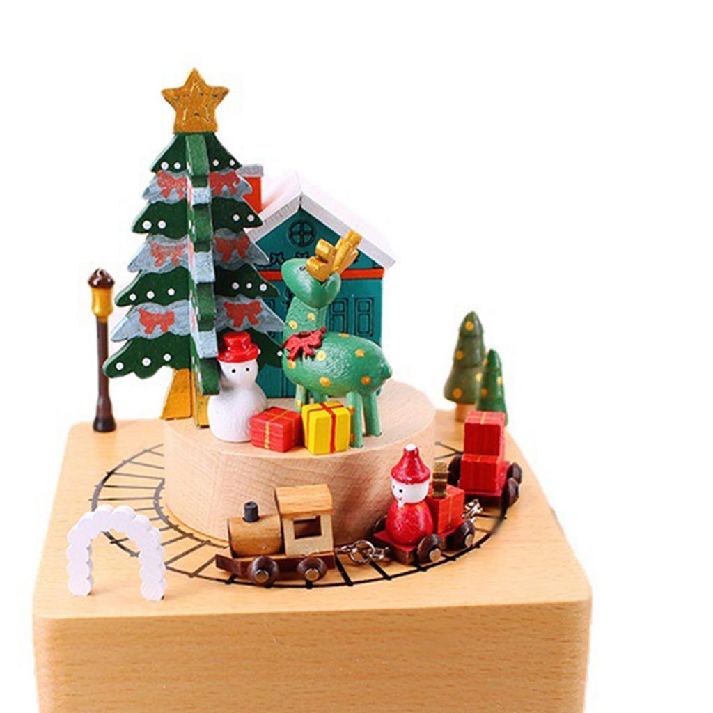 Christmas Wooden Musical Boxes Play Melody ''merry Christmas'' with Revolving Dolls Handmade for Kids Christmas Xmas Birthday