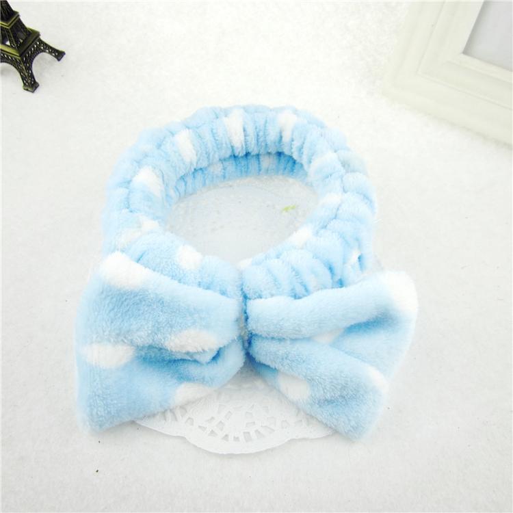 Cute Face Washing Girls Polka Dot Plush Elastic Hairband Cheap Soft Big Bow Dot Spa Headband