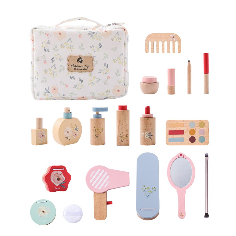 Baby Wooden Pretend Play Makeup Toys Simulation Cosmetics Set Girls Play House Hairdressing Simulation Make Up Preschool Toys