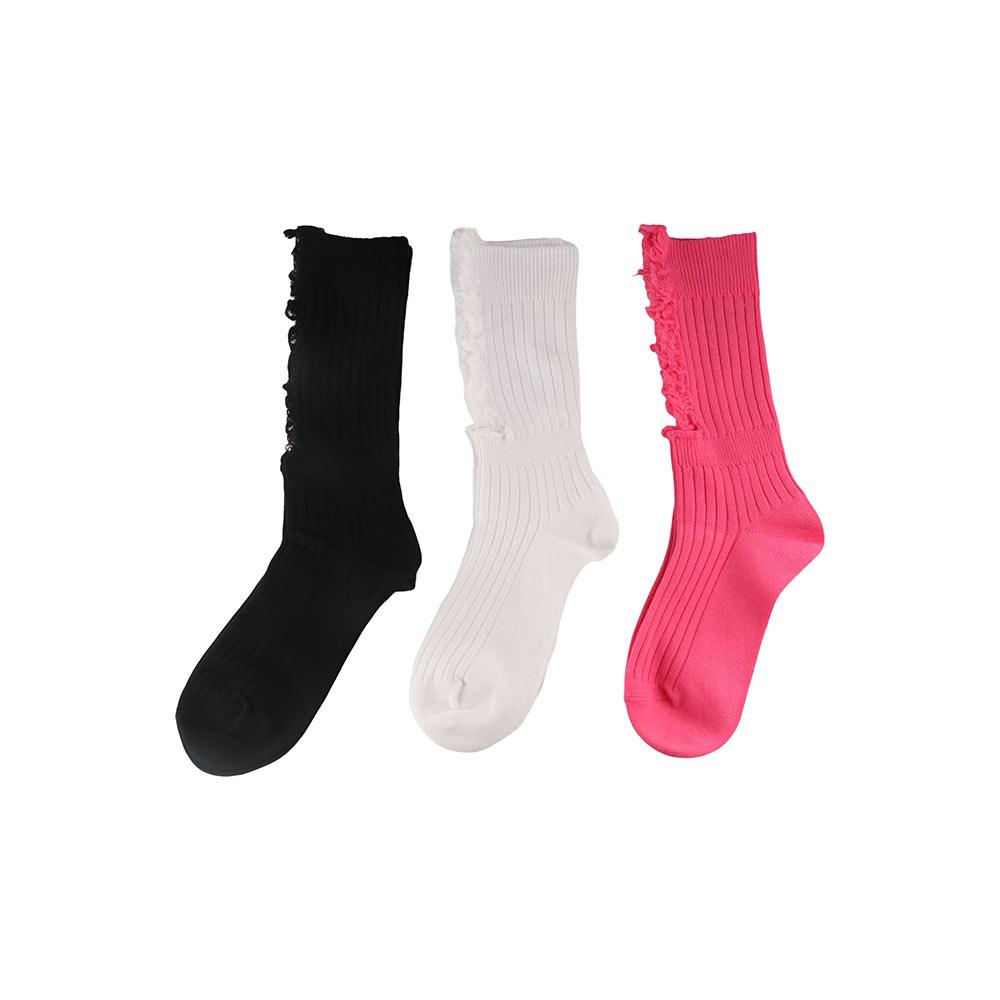 Distressed Solid Color Cotton Knit Gothic Hem Ribbed Beggar Socks Ripped Socks Summer Stockings