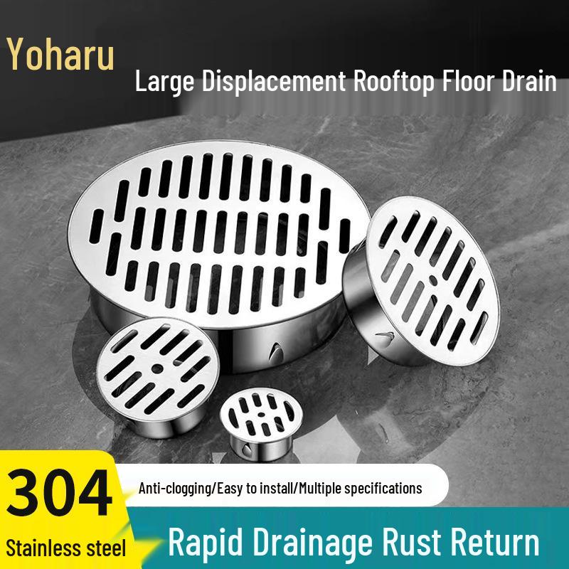 Non-Clogging Stainless Steel Floor Drain with Large Capacity & Direct PVC Insertion for Outdoor Use
