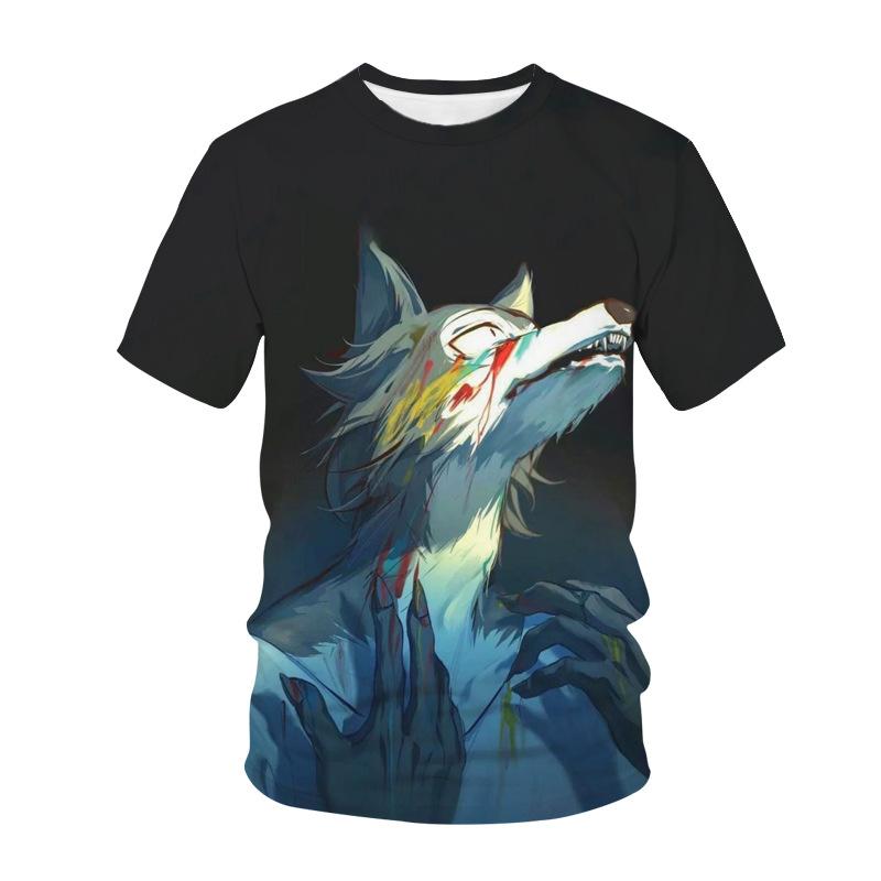 Summer Fashion Creative Wolf 3D Printed Loose Men's Short Sleeved Personalized Top