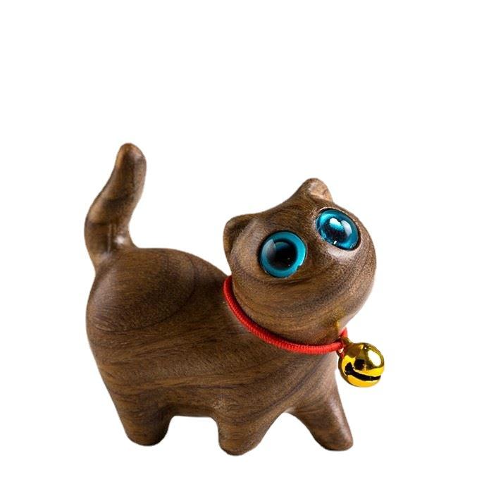 Mini Lovely Wooden Lucky Cat Figurine Desktop Book Nook Ornament Home Decor Kids Event Souvenirs Holiday Gifts New Year's Decor