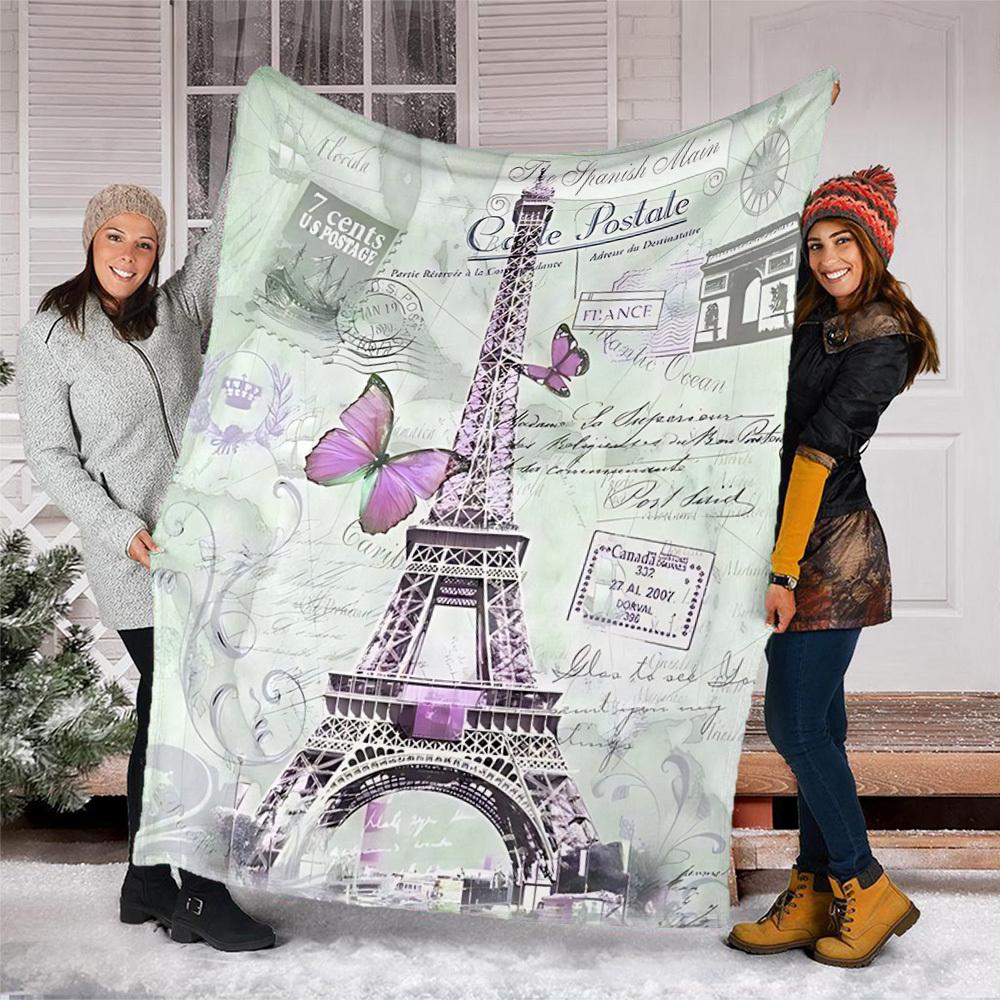 1pc Eiffel Tower Print Outdoor Blanket, Lightweight Polyester,