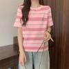 Summer Young Girl Stripe Cartoon Embroidery Pullovers TShirt Korean Women Casual Loose Short Sleeve Student T-Shirts Y2k Top Female Streetwear