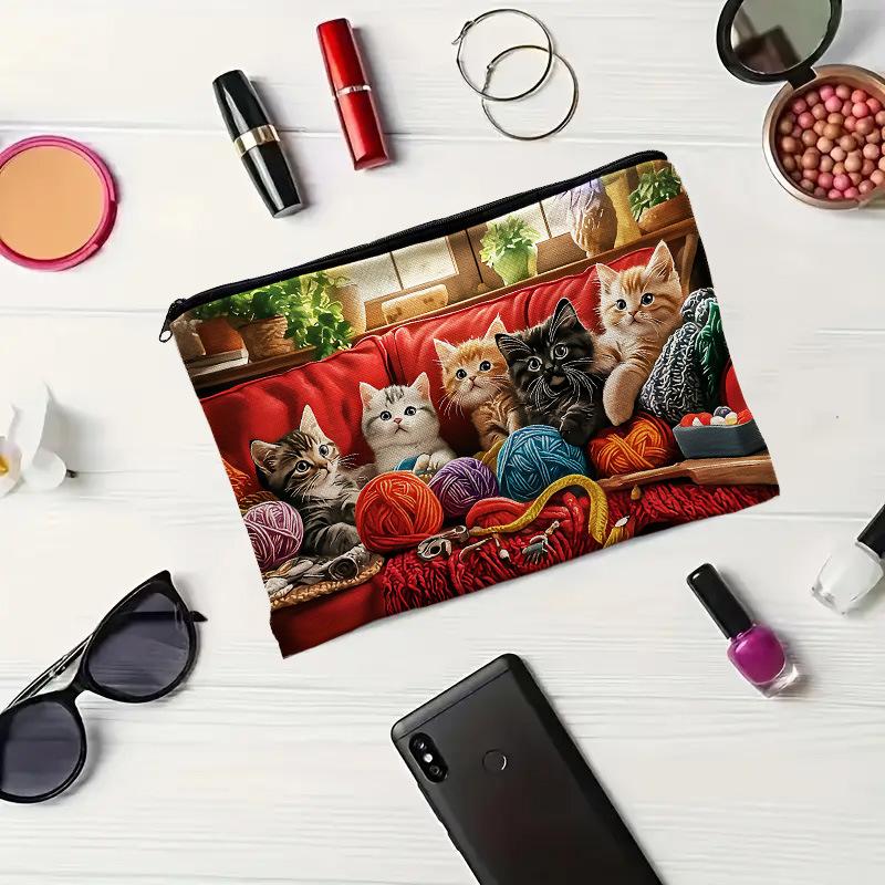 Cute Cat Makeup Bag Washable Reusable Zipper Pouch for Women Office Daily Cosmetic Jewelry Storage