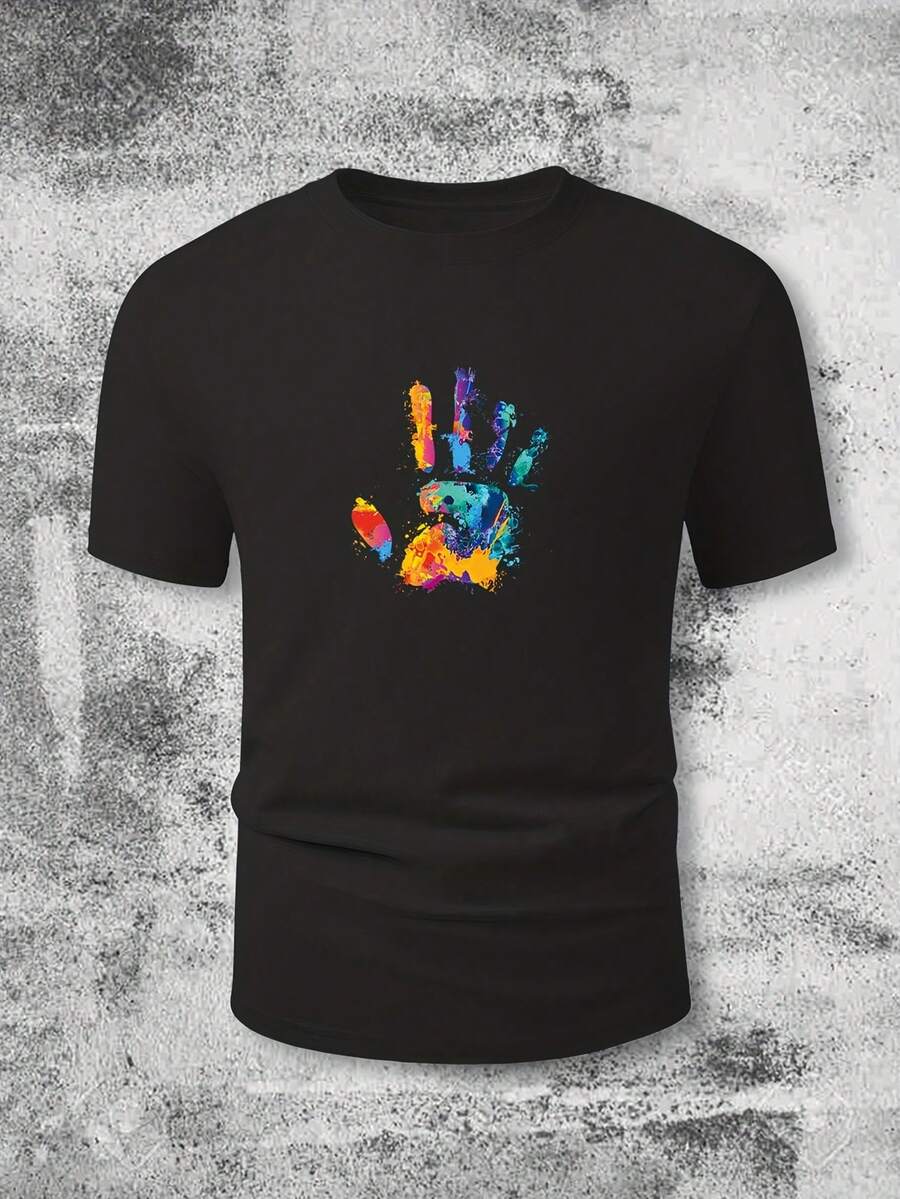 

2026 New Pattern Summer Top,Unisex Colorful Handprint Graphic T-Shirt XXXL