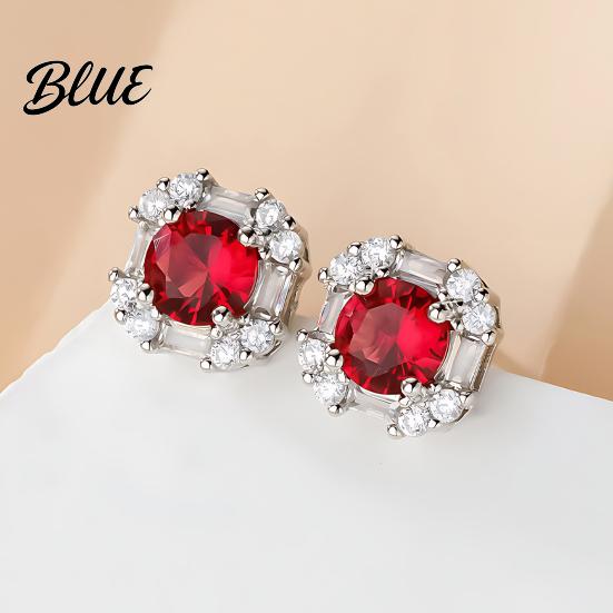 Wear-resistant Jewelry Set Red Zircon Love Heart Rhinestone Necklace Stud