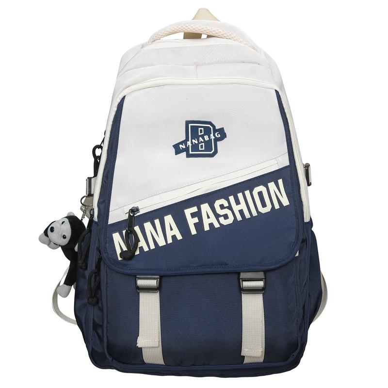 Men Letter Print Backpack Color Block Student Schoolbag Women Large Capacity Backpack
