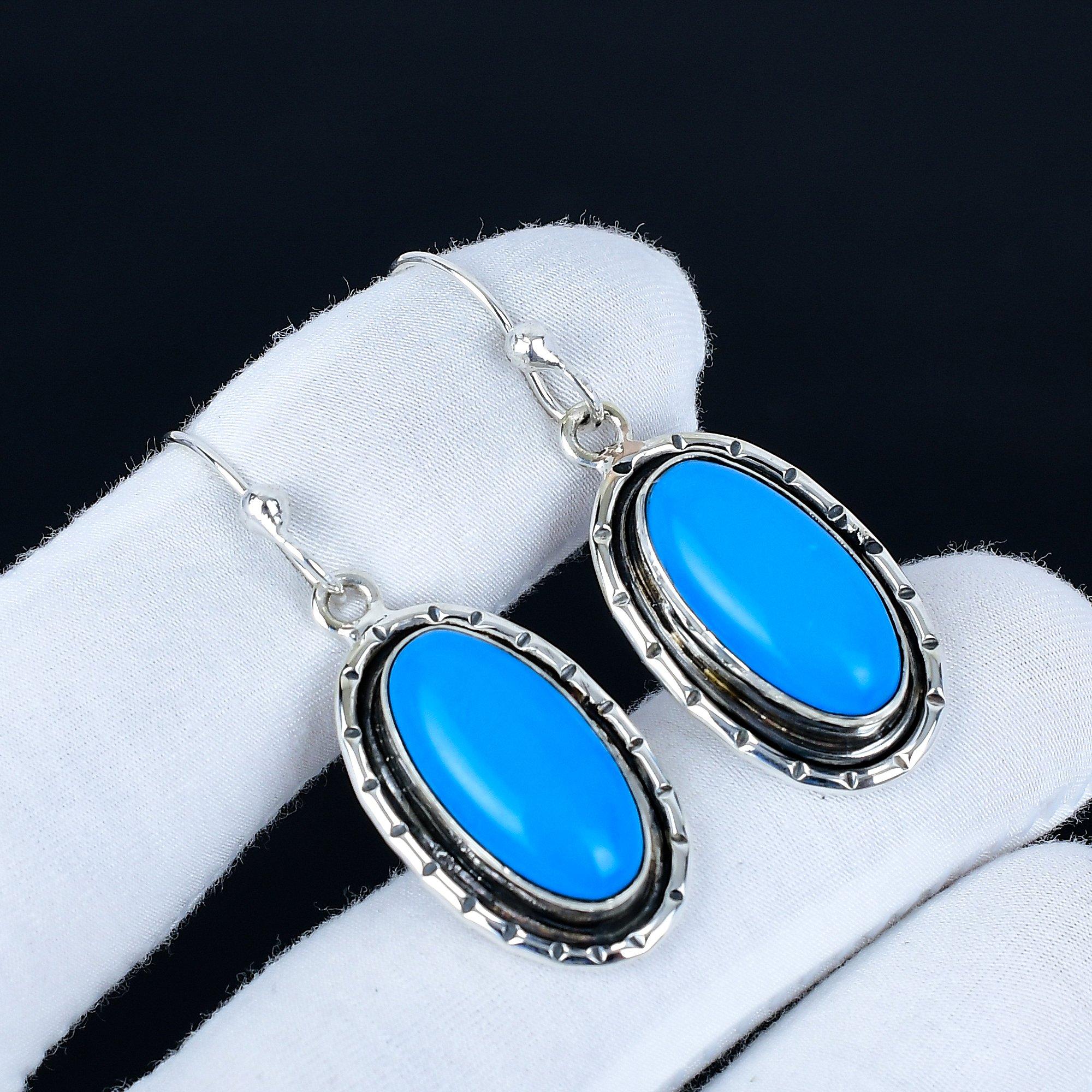 

Blue Chalcedony Gemstone Earrings, 925 Sterling Silver Earrings, Handmade Silver Earrings For Gift, Blue Chalcedony Dangle Earrings Wadding Gift 5.5 Cm синий