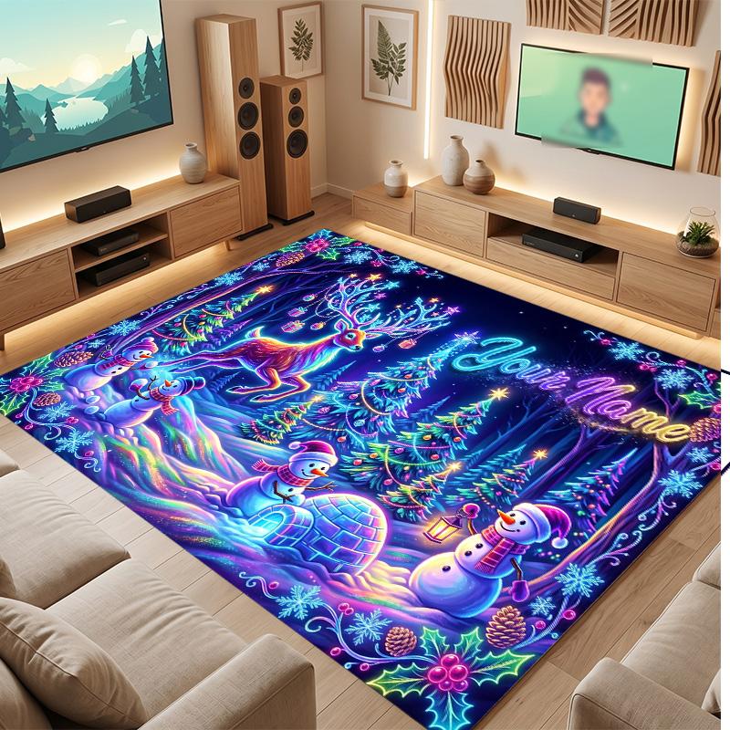 Winter Theme Soft Crystal Velvet Rug Custom Name & Text Print Non Slip Floor Rug for Bedroom Living Room