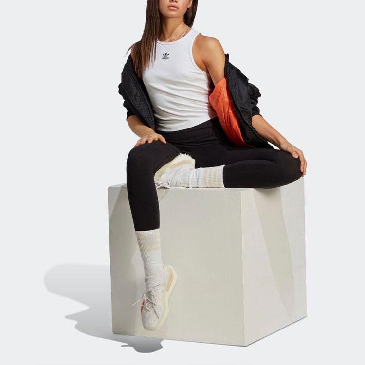 Adidas Originals Clover Logo Print Slim Fit Round Neck Tank Top Women Tops White IB9111